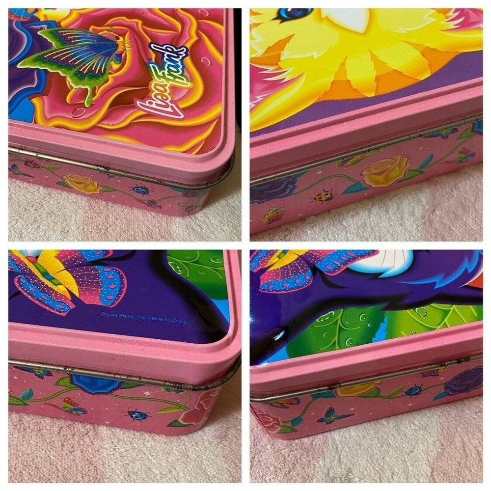 Vintage Lisa Frank Kittens Flowers Butterflies Jumbo Empty Collectible Tin - Picture 3 of 10